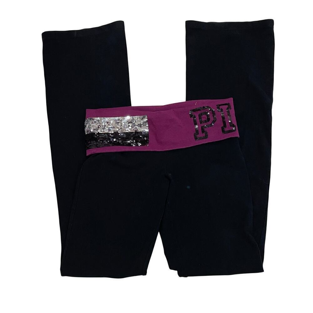 Y2K Pink Yoga Pants Sequin Logo | Victoria’s Secret Foldover Bootcut XS New NWOT